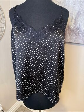 Black Polka Dot Lace Trim Cami adjustable straps size large